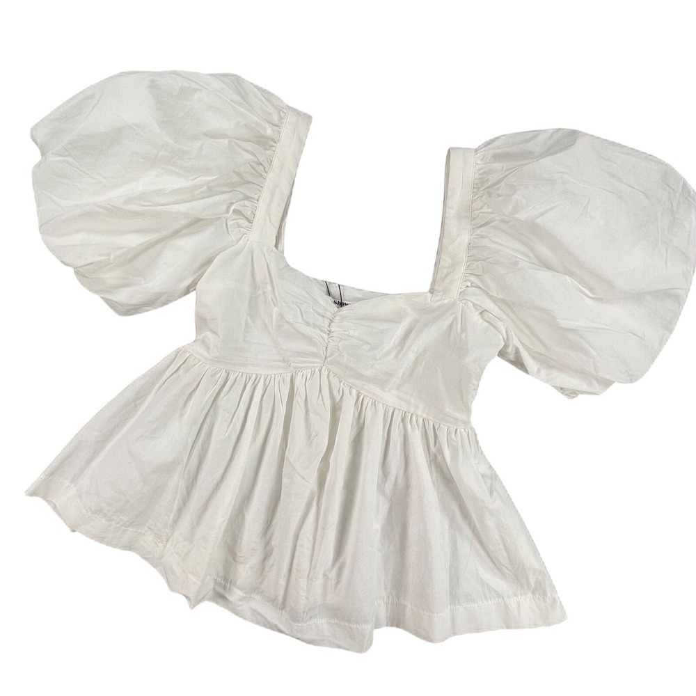 NWOT Showpo White Cotton Square Neck Exaggerated Puff Sleeve Babydoll Blouse 2